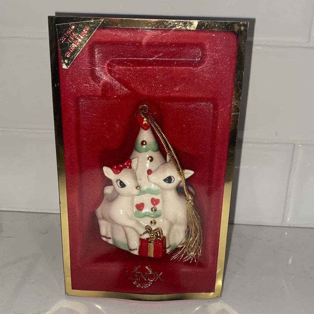 Lenox 2003 Rudolph and Clarice Festive Disney White, Red and Gold Ornament